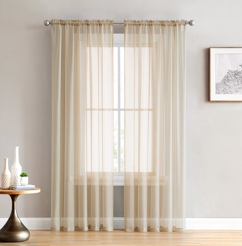HLC.ME Antique Taupe Sheer Voile Window Treatment Rod Pocket Curtain Panels for Bedroom, Kitchen, and Living Room (54 x 72 inches Long, Set of 2) - Image 1